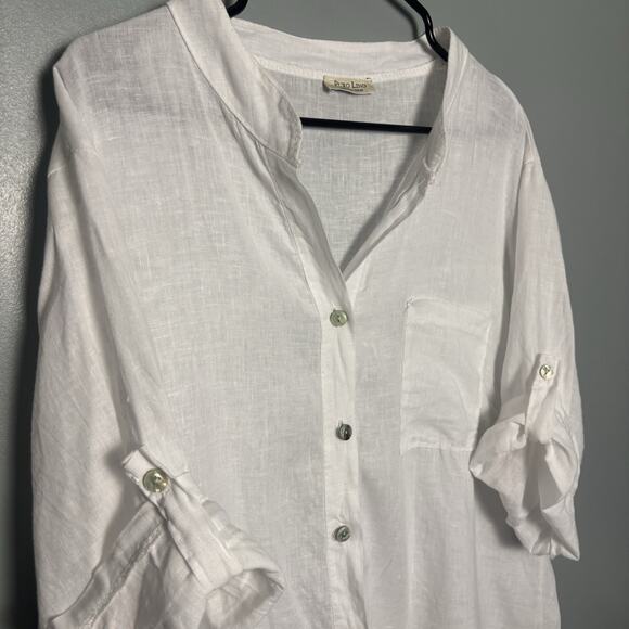 Puro Lino Women’s 100% Linen Oversized Cuffed Sleeve Shirt Resort Button Italy - Picture 2 of 8